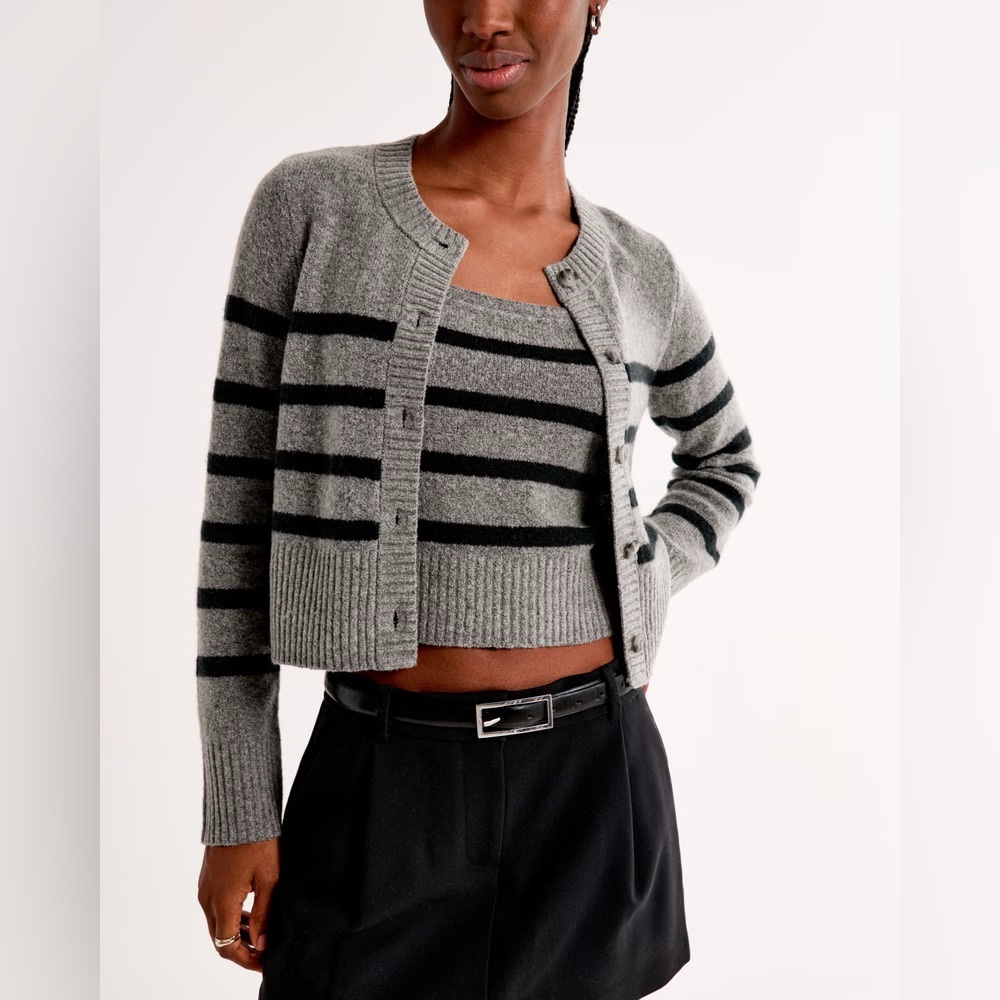 Striped Tank & Crew Cardigan Set XS